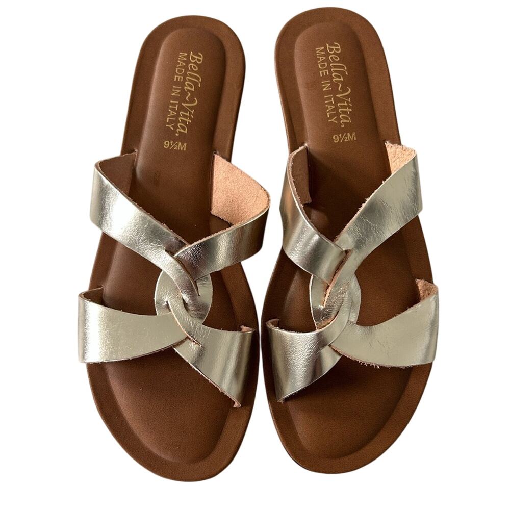 Bella Vita Dov-Italy Women's Champagne Leather Slide Sandals